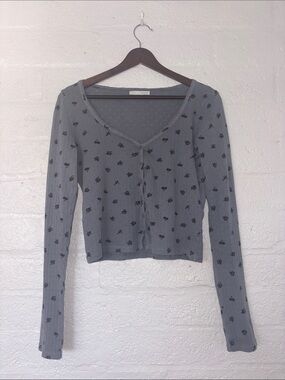 Zara cotton cropped long sleeve Light Blue Floral Button Top
